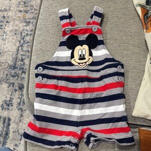 Disney Mickey Mouse Striped Overalls - Red, Blue, Gray